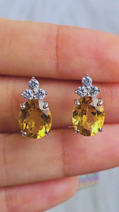Empress - Natural Citrine Earrings 925 Sterling Silver Plated in Rhodium