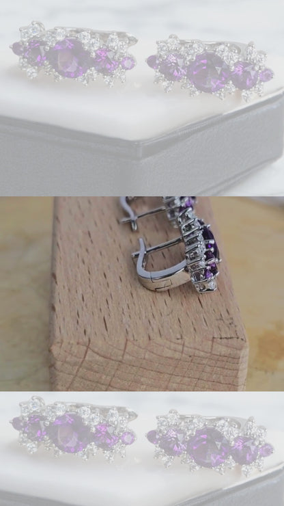 TRUE– NATURAL AMETHYST CLUSTER EARRINGS IN 925 STERLING SILVER