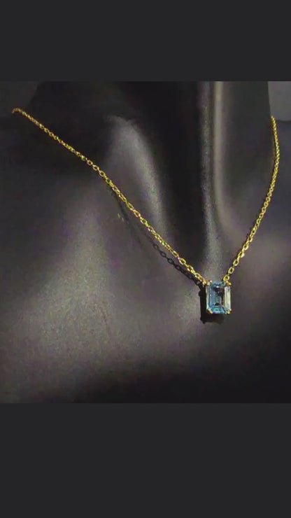 KORA - NATURAL LARGE BLUE TOPAZ GEMSTONE NECKLACE IN 925 STERLING SILVER