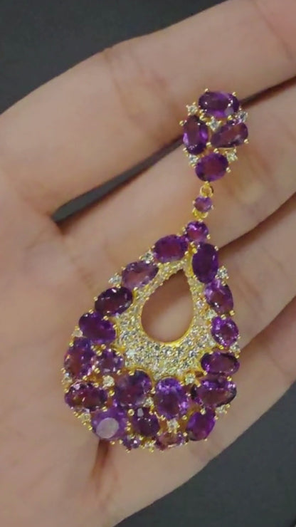 GRANDE – LARGE NATURAL AMETHYST GEMSTONE PENDANT 925 STERLING SILVER PLATED IN YELLOW GOLD