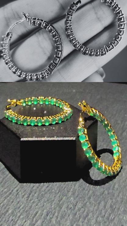 VALENTE - NATURAL AGATE GEMSTONES HOOP EARRING PLATED IN YELLOW GOLD