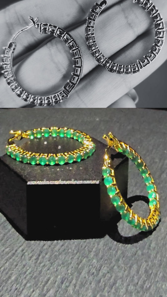 VALENTE - NATURAL AGATE GEMSTONES HOOP EARRING PLATED IN YELLOW GOLD