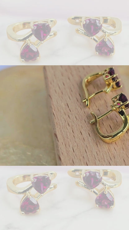 PURE – NATURAL RHODOLITE GARNET GEMSTONE CLUSTER EARRINGS IN 925 STERLING SILVER