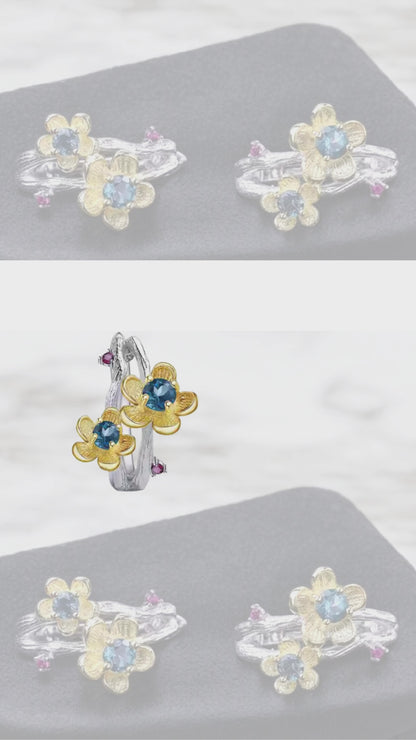 PARISIAN– NATURAL LONDON BLUE TOPAZ CLUSTER EARRINGS IN 925 STERLING SILVER