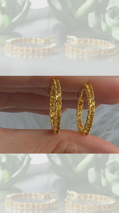 SPIRIT – CITRINE GEMSTONE HOOP EARRINGS IN 925 STERLING SILVER