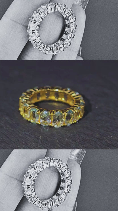 ETERNAL - Natural Sky Blue Topaz Gemstone Eternity Ring 925 Sterling Silver Plated in Yellow Gold