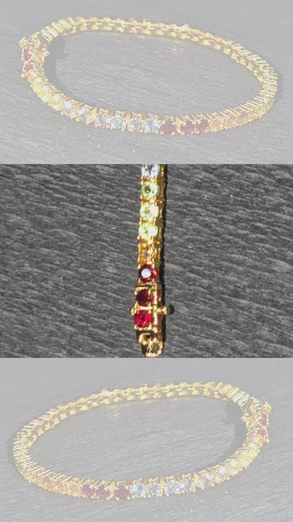 AURA - RAINBOW GEMSTONE (Round Cut) BRACELET IN 925 STERLING SILVER PLATED IN YELLOW GOLD