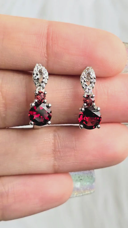 Goal - Natural Garnet Earrings 925 Sterling Silver Plated in Rhodium