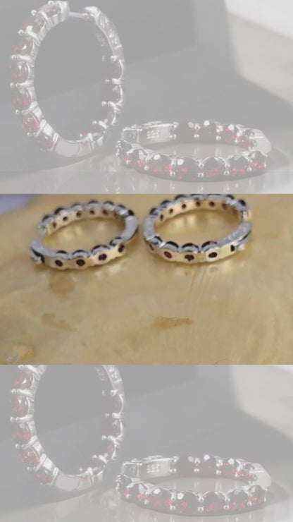 TENACITY – NATURAL GARNET GEMSTONE HOOP EARRING IN 925 STERLING SILVER