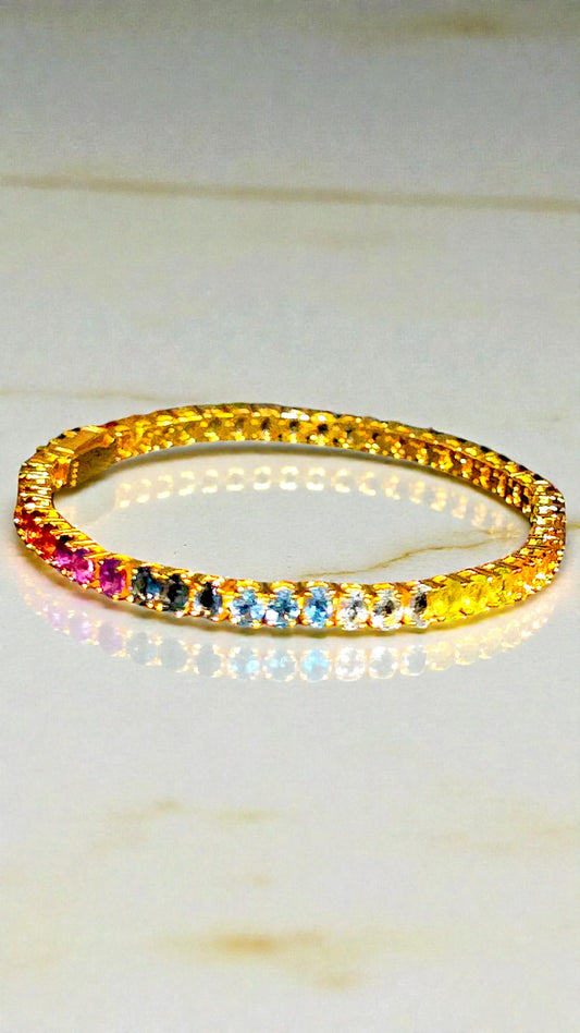AURA - RAINBOW GEMSTONE BRACELET IN 925 STERLING (OVAL CUT) Plated in Gold
