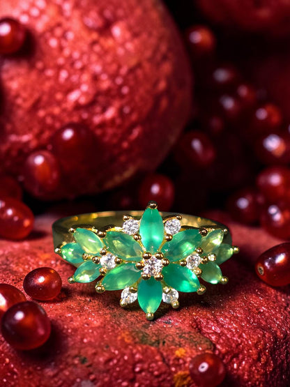 ENCHANT - NATURAL GREEN CHALCEDONY GEMSTONE RING PLATED IN YELLOW GOLD (SIZE 7)