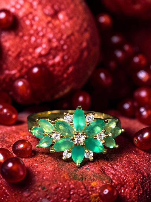 ENCHANT - NATURAL GREEN CHALCEDONY GEMSTONE RING PLATED IN YELLOW GOLD (SIZE 7)