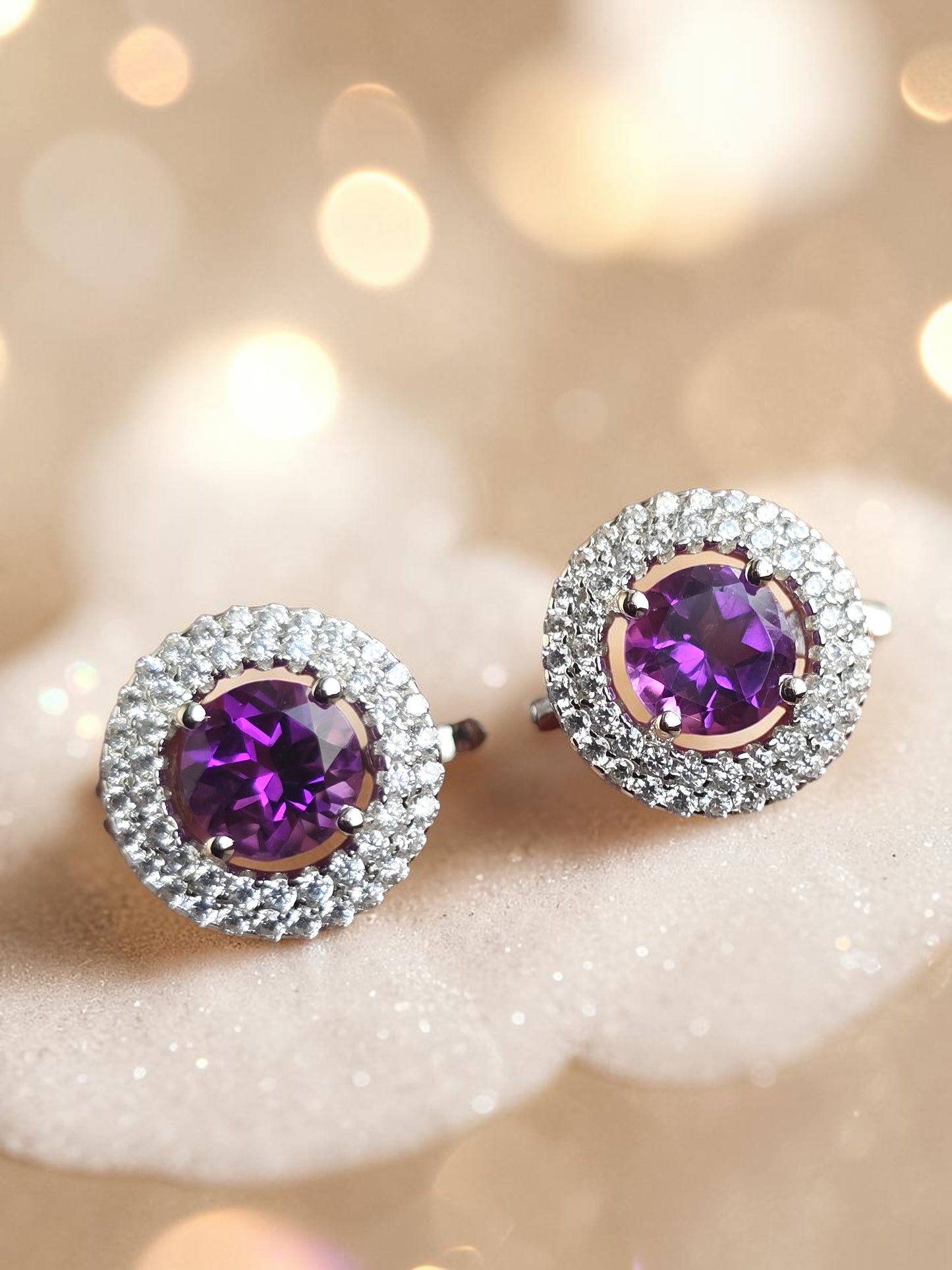 Lucky - Natural Amethyst Earrings 925 Sterling Silver Plated in Rhodium