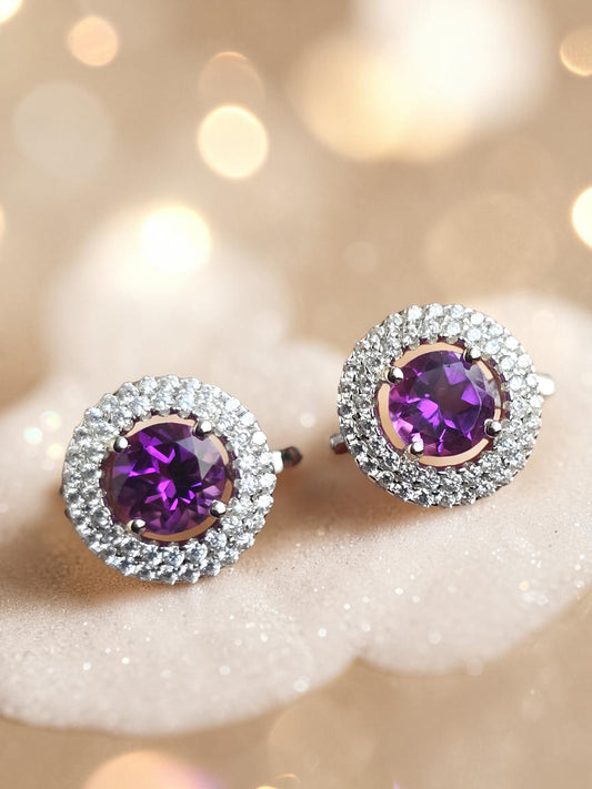 Lucky - Natural Amethyst Earrings 925 Sterling Silver Plated in Rhodium