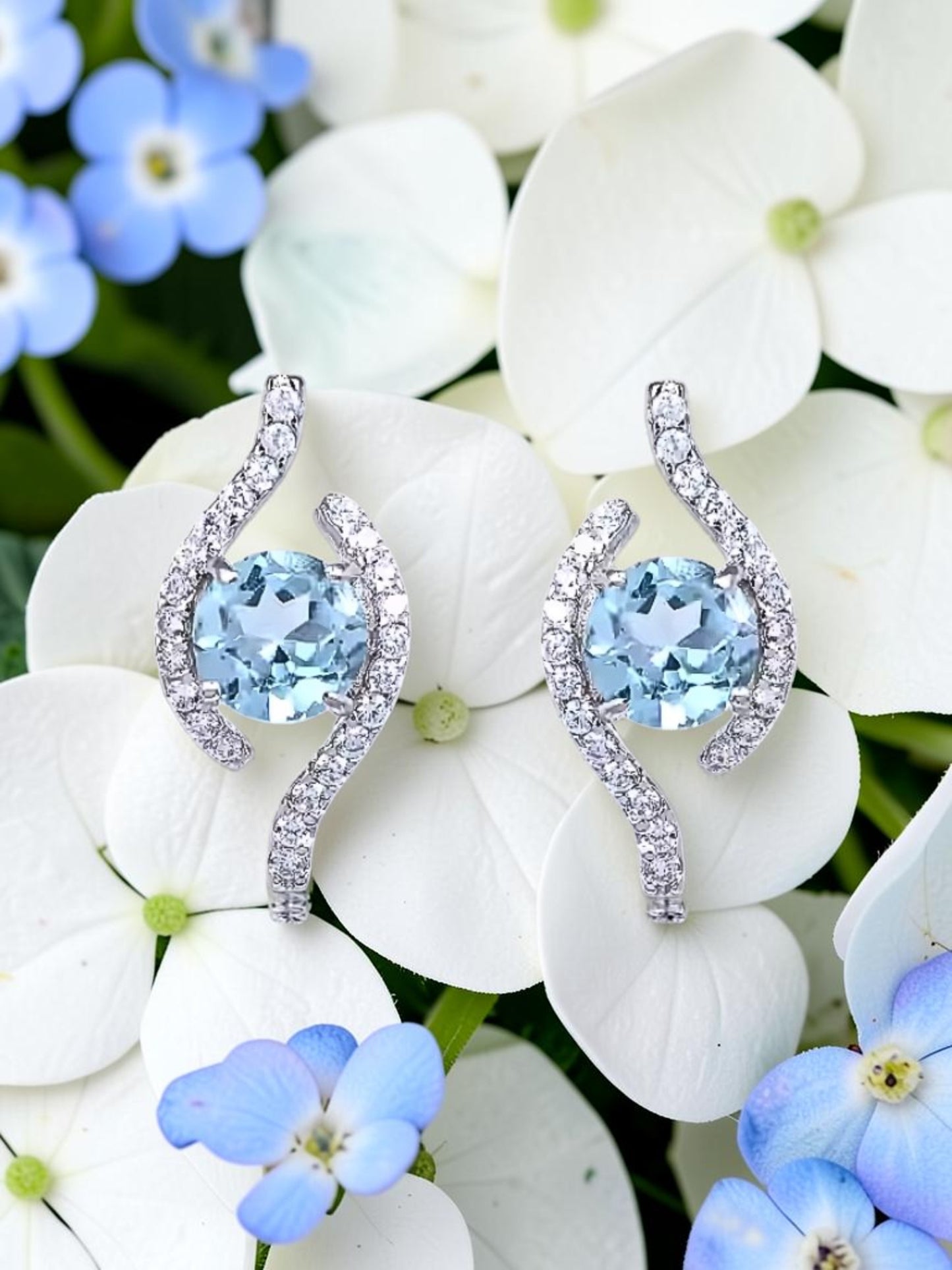 Higher - Natural Blue Topaz Earrings 925 Sterling Silver Plated in Rhodium