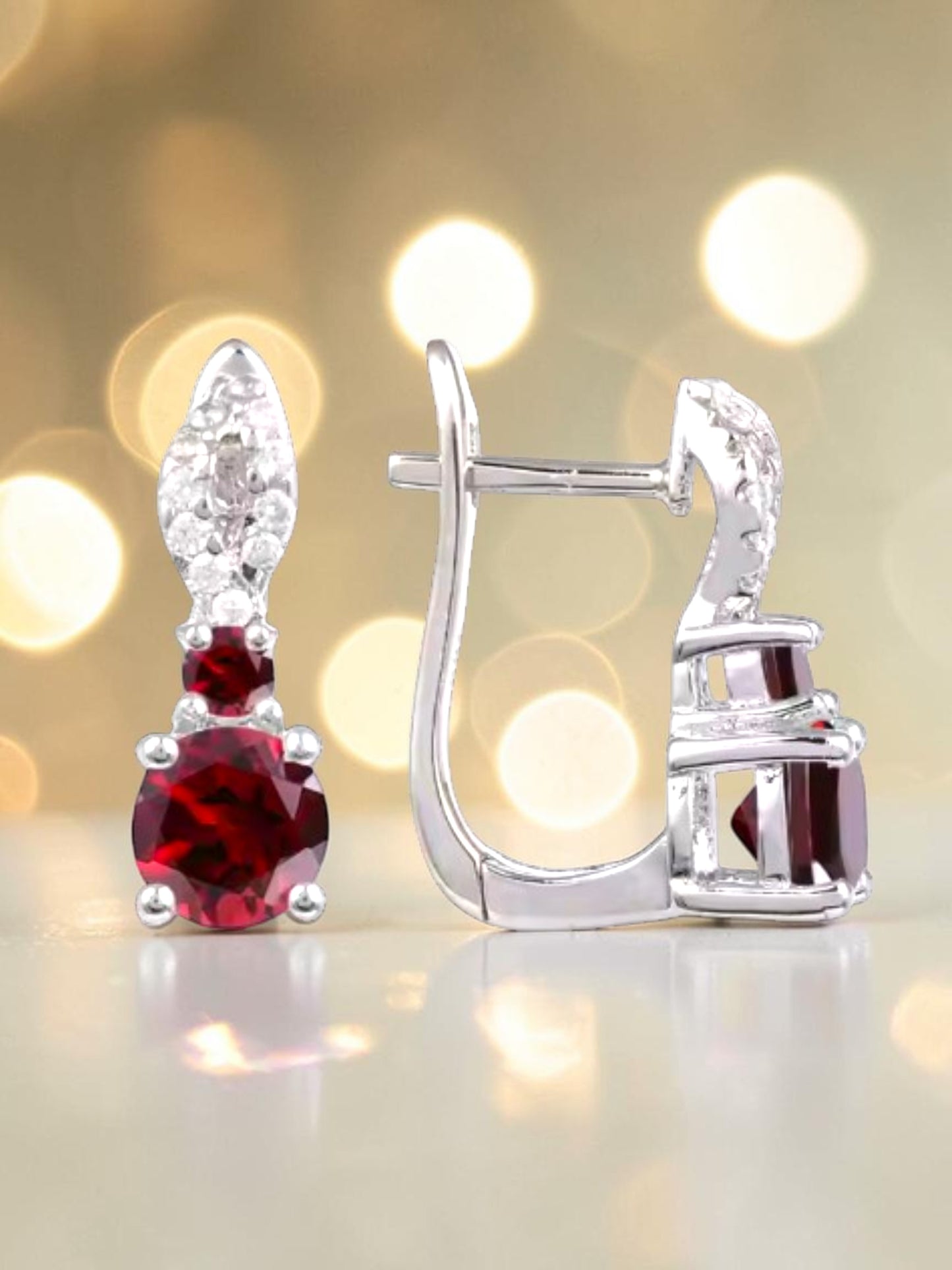Goal - Natural Garnet Earrings 925 Sterling Silver Plated in Rhodium