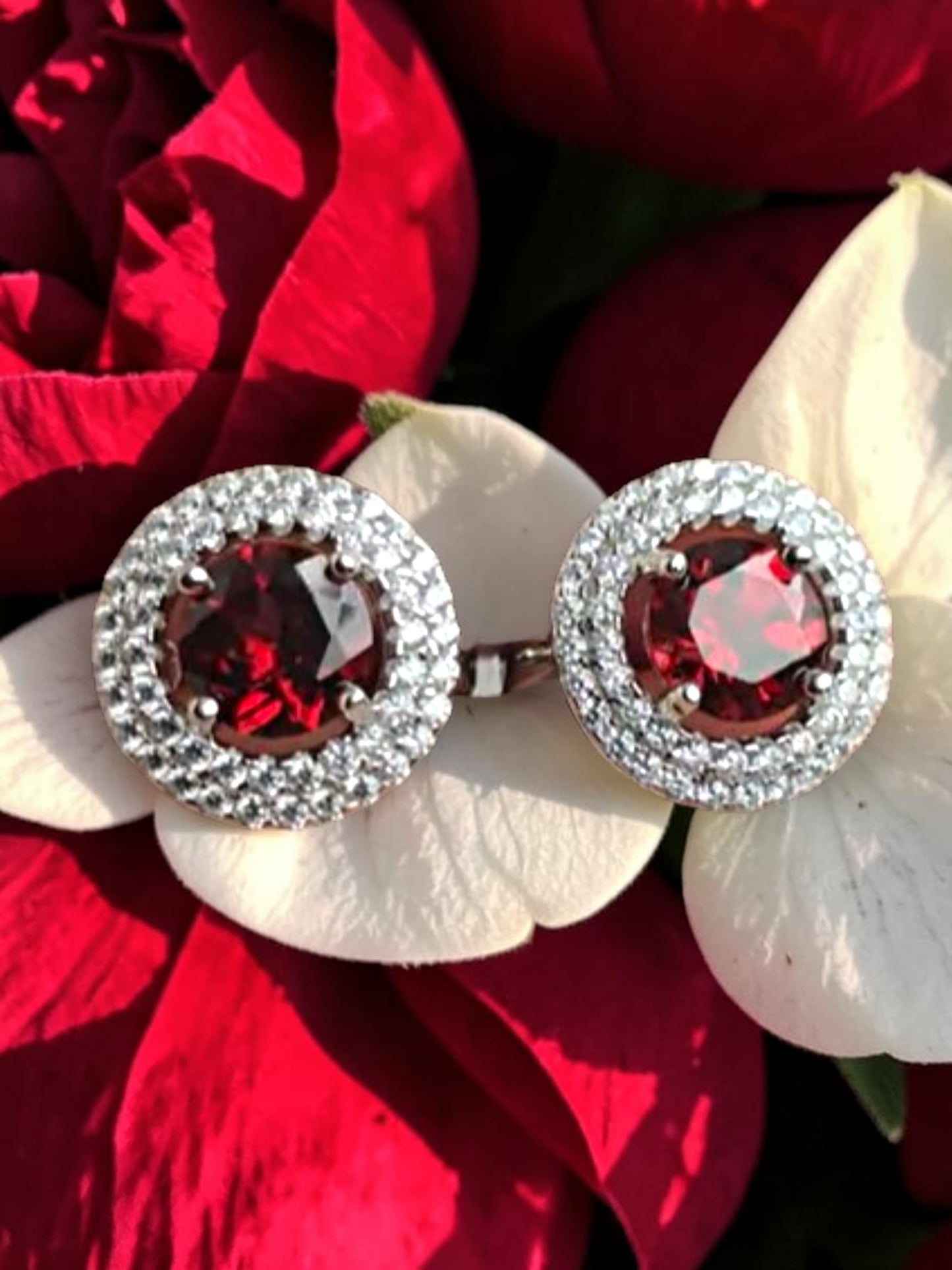 Lucky - Natural Garnet Earrings 925 Sterling Silver Plated in Rhodium