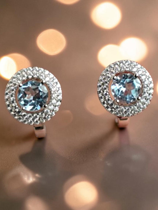 Lucky - Natural Blue Topaz Earrings 925 Sterling Silver Plated in Rhodium