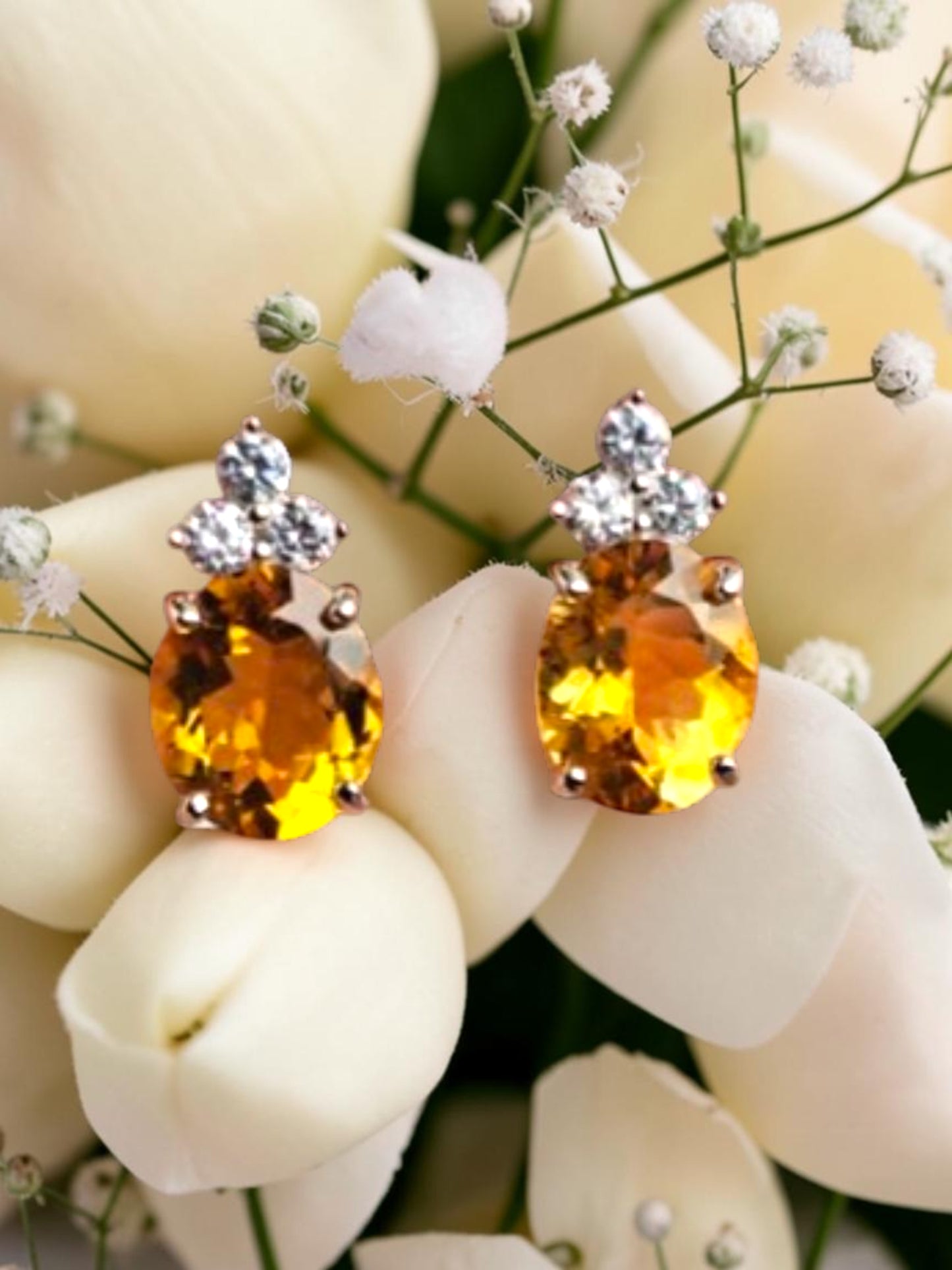 Empress - Natural Citrine Earrings 925 Sterling Silver Plated in Rhodium