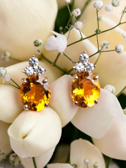 Empress - Natural Citrine Earrings 925 Sterling Silver Plated in Rhodium
