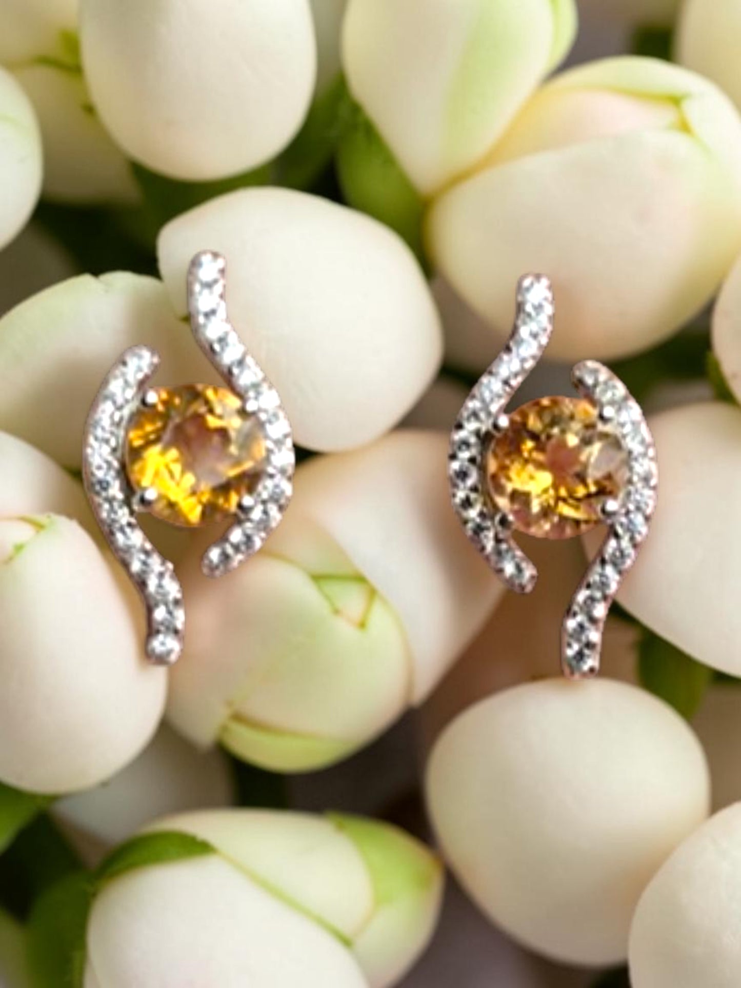 Higher - Natural Citrine Earrings 925 Sterling Silver Plated in Rhodium