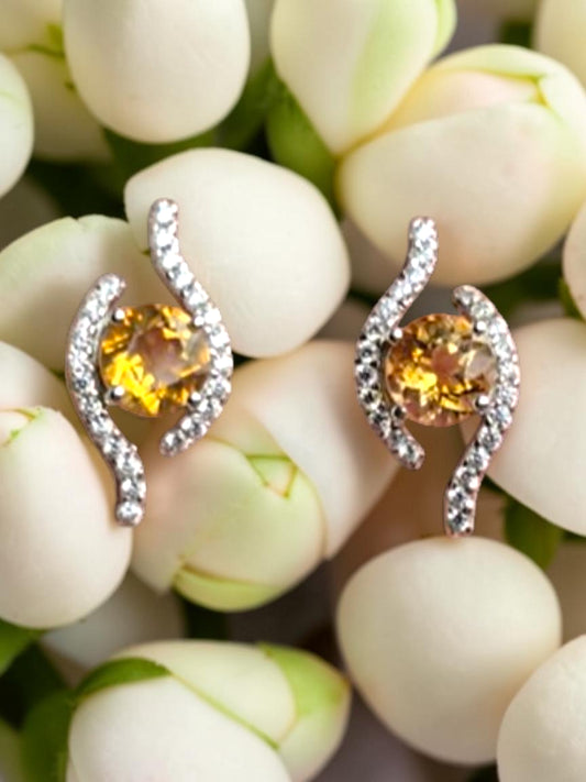 Higher - Natural Citrine Earrings 925 Sterling Silver Plated in Rhodium