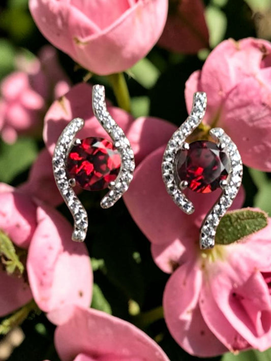 Higher - Natural Garnet Earrings 925 Sterling Silver Plated in Rhodium