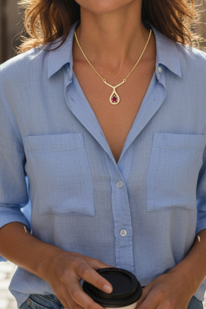 CHLOE – LARGE NATURAL GARNET GEMSTONE NECKLACE PLATED IN YELLOW GOLD